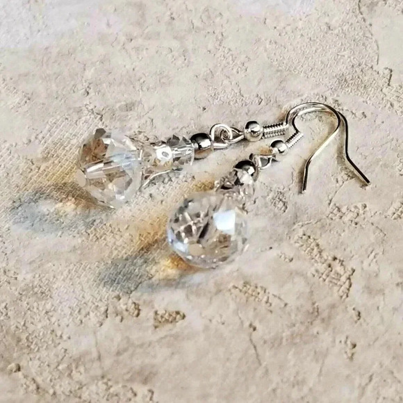 Hand Crafted Victorian Clear Crystal Silver Filigree Basket Earrings - Picture 8 of 8